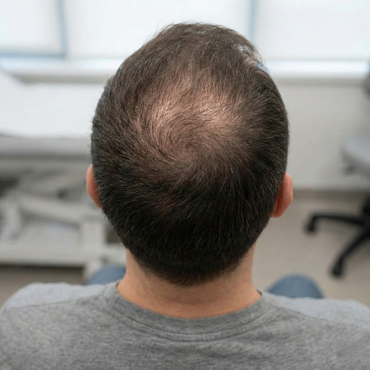 Man met geleidelijke haarverdunning bij de kruin