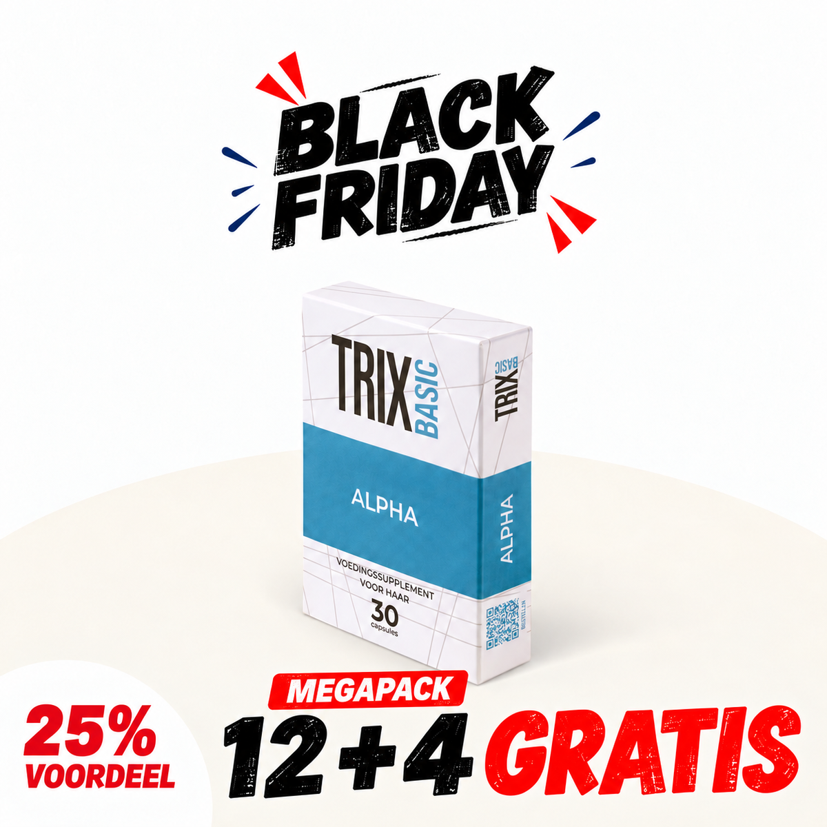 TRIX Basic Alpha Black Friday megapack: 12 verpakkingen plus 4 gratis, met 25% voordeel.